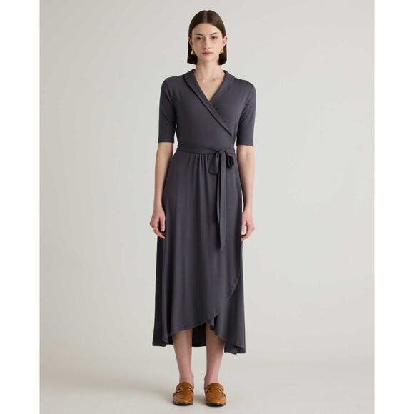 Quince Charcoal Grey Tencel Maxi Wrap Dress Size Large NWT - Picture 1 of 11